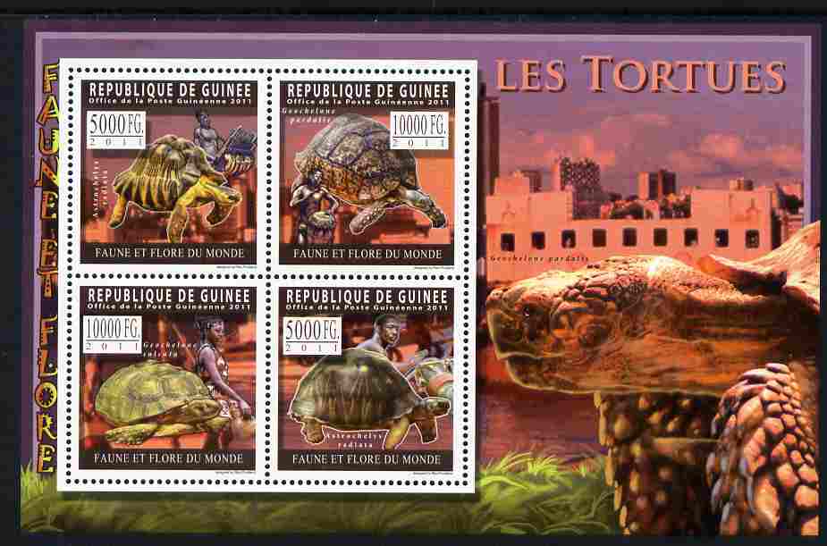 Guinea - Conakry 2011 Turtles perf sheetlet containing 4 values unmounted mint, stamps on reptiles, stamps on turtles
