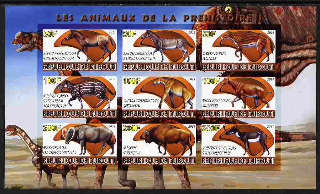 Djibouti 2011 Prehistoric Animals #1 imperf sheetlet containing 9 values unmounted mint , stamps on , stamps on  stamps on dinosaurs