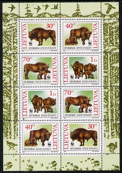 Lithuania 1996 WWF - Bison sheetlet containing 2 sets of 4, stamps on animals    wwf    bison      bovine, stamps on  wwf , stamps on 