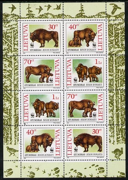 Lithuania 1996 WWF - Bison sheetlet containing 2 sets of 4, stamps on animals    wwf    bison      bovine, stamps on  wwf , stamps on 