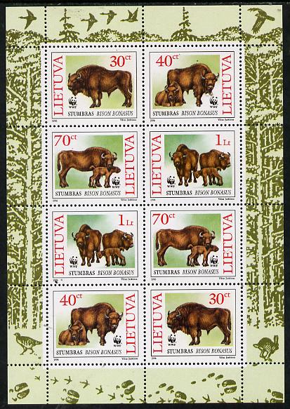 Lithuania 1996 WWF - Bison sheetlet containing 2 sets of 4, stamps on , stamps on  stamps on animals    wwf    bison      bovine, stamps on  stamps on  wwf , stamps on  stamps on 