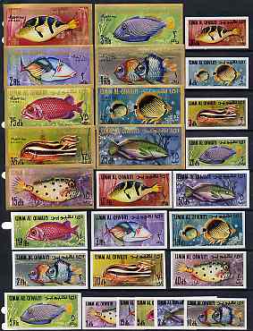 Umm Al Qiwain 1967 Fish complete imperf set of 27 values unmounted mint, SG 116-42var, Mi 171-97B , stamps on fish     marine-life