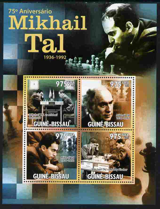 Guinea - Bissau 2011 75th Birth Anniversary of Mikhail Tal (chess) perf sheetlet containing 4 values unmounted mint Michel 5318-21, stamps on , stamps on  stamps on personalities, stamps on  stamps on chess