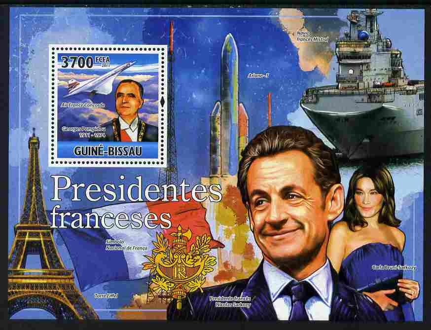 Guinea - Bissau 2011 French Presidents perf s/sheet unmounted mint Michel BL911, stamps on personalities, stamps on flat tops, stamps on constitutions, stamps on ships, stamps on concorde, stamps on space, stamps on eiffel tower