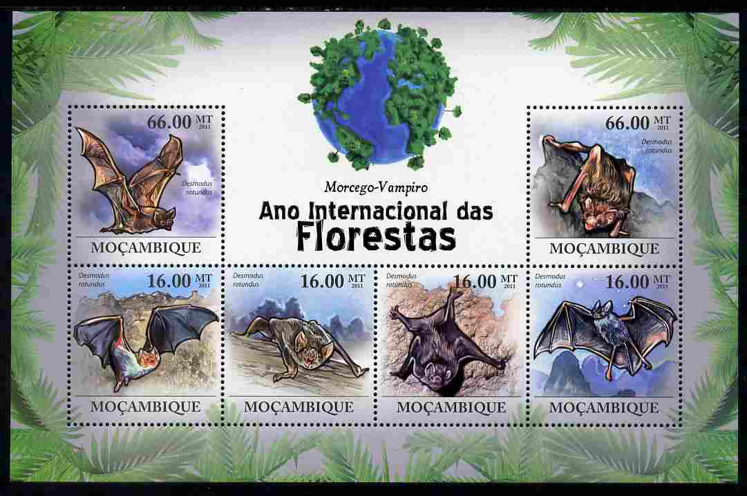 Mozambique 2011 International Year of the Forest - Vampire Bats perf sheetlet containing 6 values unmounted mint, Michel 4391-96, stamps on , stamps on  stamps on trees, stamps on  stamps on animals, stamps on  stamps on mammals, stamps on  stamps on bats