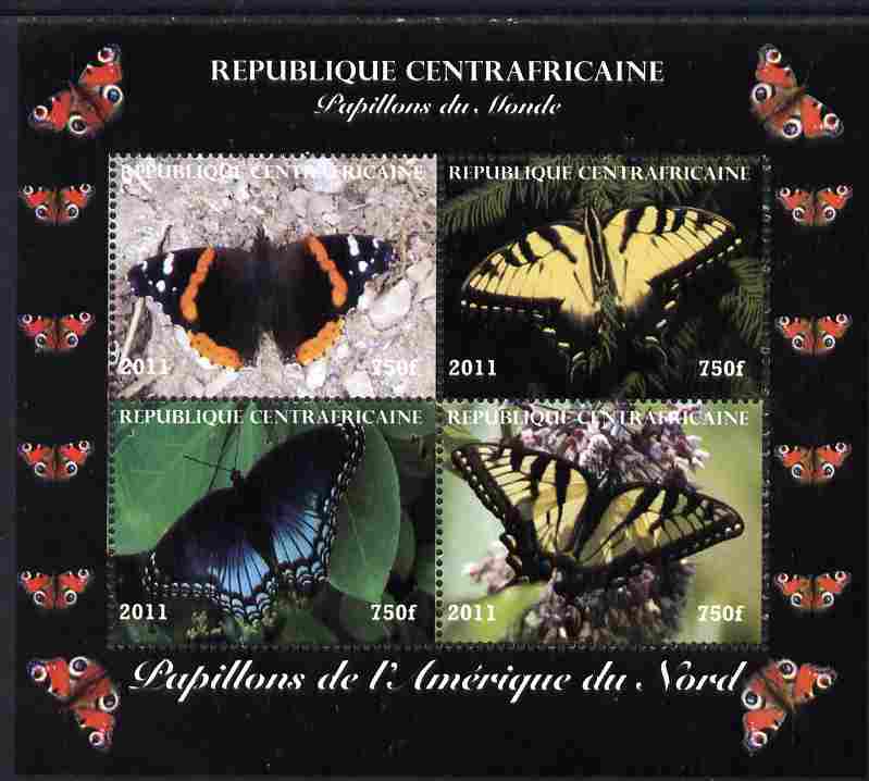 Central African Republic 2011 Butterflies of the World - North America perf sheetlet containing 4 values unmounted mint. Note this item is privately produced and is offered purely on its thematic appeal, stamps on , stamps on  stamps on butterflies