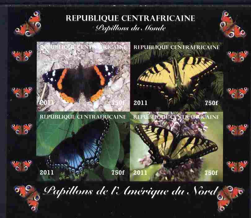 Central African Republic 2011 Butterflies of the World - North America imperf sheetlet containing 4 values unmounted mint. Note this item is privately produced and is off..., stamps on butterflies