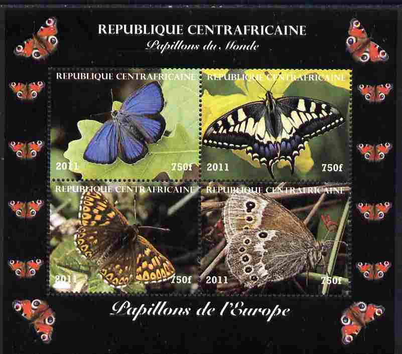 Central African Republic 2011 Butterflies of the World - Europe perf sheetlet containing 4 values unmounted mint. Note this item is privately produced and is offered pure..., stamps on butterflies