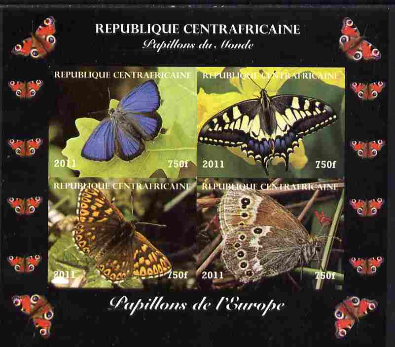 Central African Republic 2011 Butterflies of the World - Europe imperf sheetlet containing 4 values unmounted mint. Note this item is privately produced and is offered pu..., stamps on butterflies