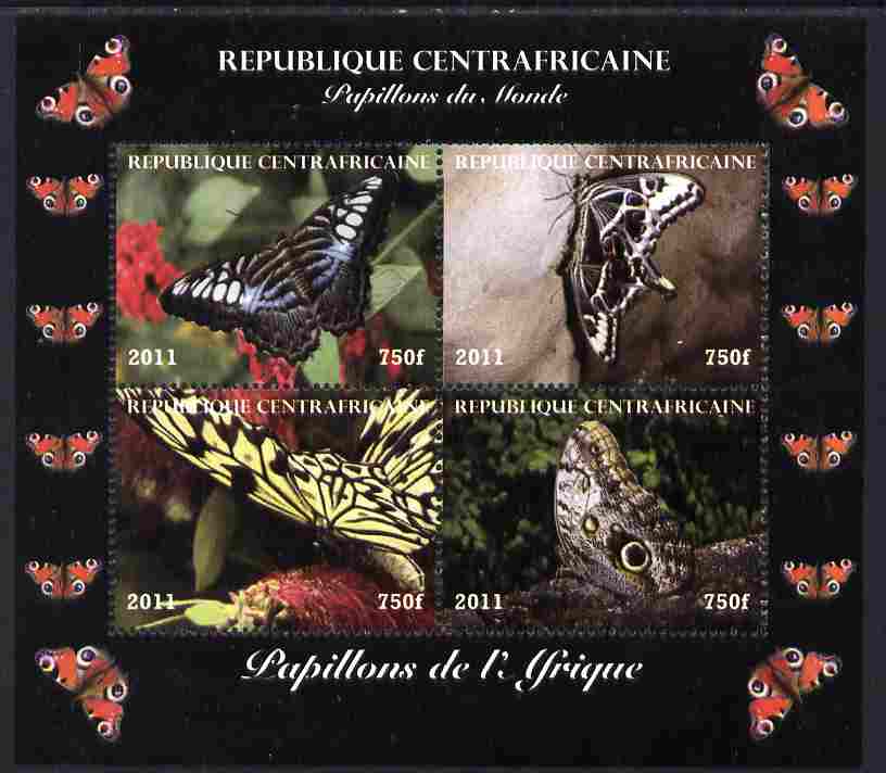 Central African Republic 2011 Butterflies of the World - Africa perf sheetlet containing 4 values unmounted mint. Note this item is privately produced and is offered purely on its thematic appeal, stamps on , stamps on  stamps on butterflies