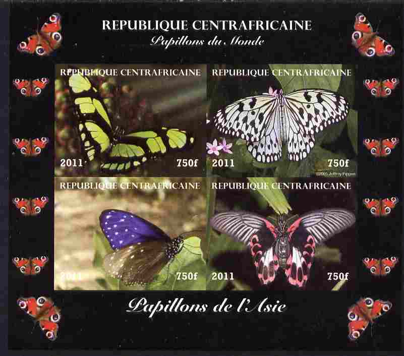 Central African Republic 2011 Butterflies of the World - Asia imperf sheetlet containing 4 values unmounted mint. Note this item is privately produced and is offered purely on its thematic appeal, it has no postal validity, stamps on , stamps on  stamps on butterflies