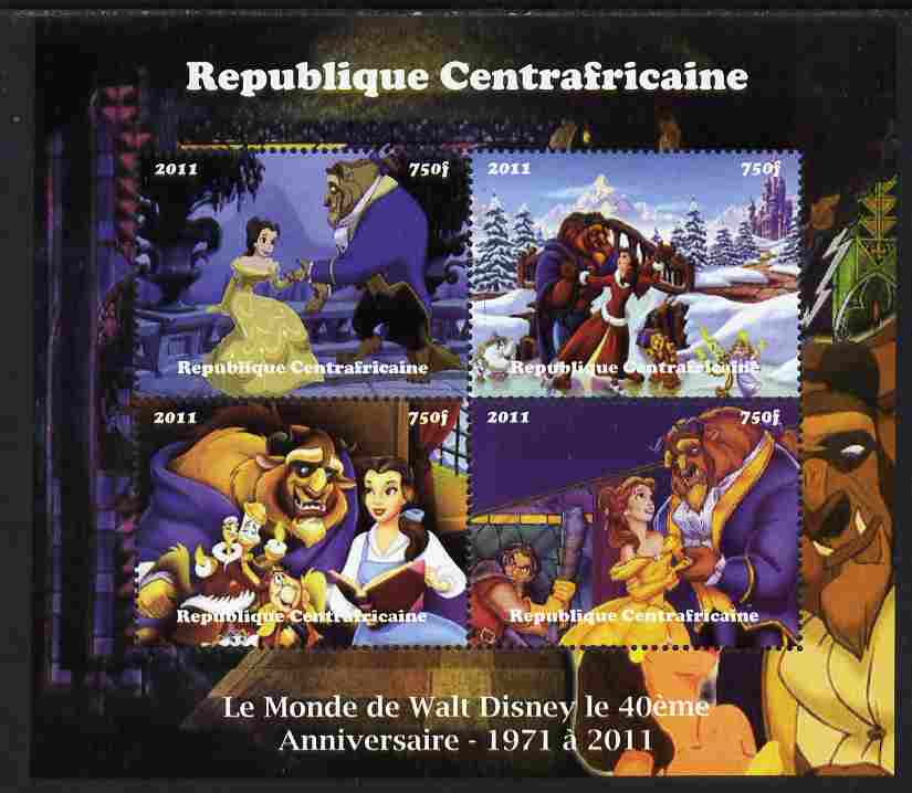 Central African Republic 2011 The World of Walt Disney #1 perf sheetlet containing 4 values unmounted mint. Note this item is privately produced and is offered purely on its thematic appeal, stamps on , stamps on  stamps on disney, stamps on  stamps on movies, stamps on  stamps on cinema, stamps on  stamps on films