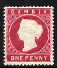 Gambia 1886-93 QV Cameo 1d carmine Crown CA sideways mounted mint, SG 23/a/b