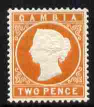 Gambia 1886-93 QV Cameo 2d deep orange Crown CA sideways mounted mint, SG 25