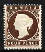 Gambia 1886-93 QV Cameo 4d brown Crown CA sideways mounted mint, SG 30/31, stamps on , stamps on  qv , stamps on 
