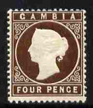 Gambia 1886-93 QV Cameo 4d brown Crown CA sideways mounted mint, SG 30/31