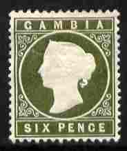 Gambia 1886-93 QV Cameo 6d slate-green Crown CA sideways mounted mint, SG 34