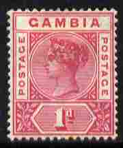 Gambia 1898-1902 QV Key Plate 1d carmine Crown CA mounted mint, SG 38, stamps on , stamps on  stamps on , stamps on  stamps on  qv , stamps on  stamps on 