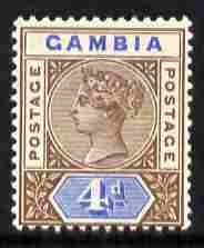 Gambia 1898-1902 QV Key Plate 4d brown & Blue Crown CA mounted mint, SG 42, stamps on , stamps on  stamps on , stamps on  stamps on  qv , stamps on  stamps on 