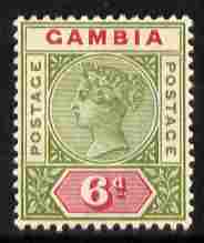 Gambia 1898-1902 QV Key Plate 6d olive & carmine Crown CA mounted mint, SG 43