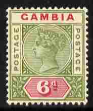 Gambia 1898-1902 QV Key Plate 6d olive & carmine Crown CA mounted mint, SG 43, stamps on , stamps on  stamps on , stamps on  stamps on  qv , stamps on  stamps on 