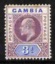 Gambia 1902-05 KE7 Crown CA 3d purple & ultramarine mounted mint, SG 49, stamps on , stamps on  ke7 , stamps on 