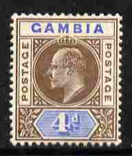Gambia 1902-05 KE7 Crown CA 4d brown & ultramarine mounted mint, SG 50, stamps on , stamps on  ke7 , stamps on 