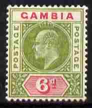 Gambia 1902-05 KE7 Crown CA 6d sage-green & carmine mounted mint, SG 51, stamps on , stamps on  ke7 , stamps on 