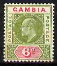 Gambia 1902-05 KE7 Crown CA 6d sage-green & carmine mounted mint, SG 51, stamps on , stamps on  ke7 , stamps on 
