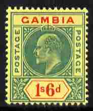 Gambia 1902-05 KE7 Crown CA 1s6d green & carmine on yellow mounted mint, SG 53
