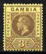 Gambia 1912-22 KG5 MCA 3d purple on yellow mounted mint SG 91, stamps on , stamps on  kg5 , stamps on 