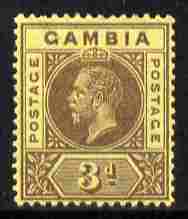 Gambia 1912-22 KG5 MCA 3d purple on yellow mounted mint SG 91, stamps on , stamps on  kg5 , stamps on 