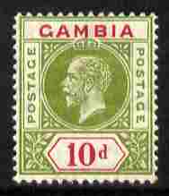 Gambia 1912-22 KG5 MCA 10d sage-green & carmine mounted mint SG 96, stamps on , stamps on  kg5 , stamps on 