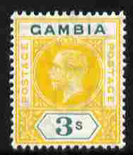 Gambia 1912-22 KG5 MCA 3s yellow & green mounted mint SG 101, stamps on , stamps on  kg5 , stamps on 