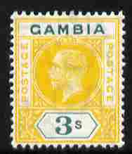 Gambia 1912-22 KG5 MCA 3s yellow & green mounted mint SG 101, stamps on , stamps on  stamps on , stamps on  stamps on  kg5 , stamps on  stamps on 