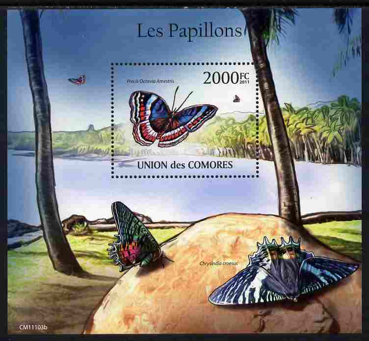 Comoro Islands 2011 Butterflies #3 perf m/sheet unmounted mint, stamps on butterflies