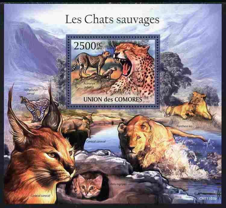 Comoro Islands 2011 Wild Cats perf m/sheet unmounted mint, stamps on cats, stamps on lions