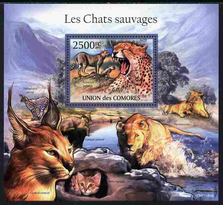 Comoro Islands 2011 Wild Cats perf m/sheet unmounted mint, stamps on cats, stamps on lions