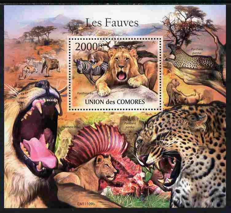 Comoro Islands 2011 Big Cats perf m/sheet unmounted mint, stamps on cats, stamps on lions