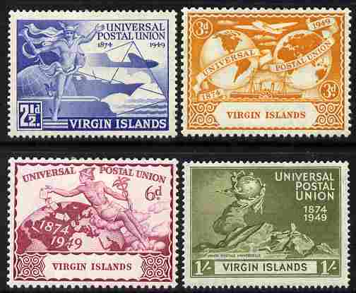 British Virgin Islands 1949 KG6 75th Anniversary of Universal Postal Union set of 4 mounted mint, SG173-76, stamps on , stamps on  kg6 , stamps on  upu , stamps on 