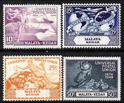 Malaya - Kedah 1949 KG6 75th Anniversary of Universal Postal Union set of 4 mounted mint, SG 72-75, stamps on , stamps on  stamps on , stamps on  stamps on  kg6 , stamps on  stamps on  upu , stamps on  stamps on 