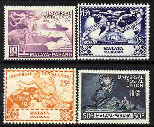 Malaya - Pahang 1949 KG6 75th Anniversary of Universal Postal Union set of 4 mounted mint, SG 49-52, stamps on , stamps on  stamps on , stamps on  stamps on  kg6 , stamps on  stamps on  upu , stamps on  stamps on 