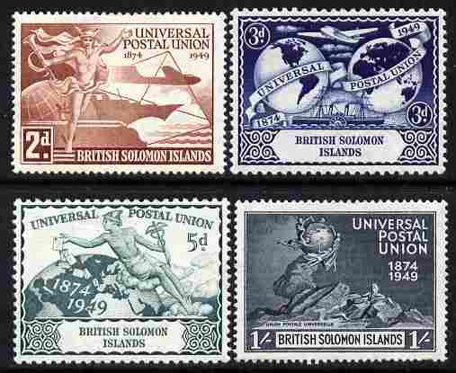 Solomon Islands 1949 KG6 75th Anniversary of Universal Postal Union set of 4 unmounted mint, SG 77-80, stamps on , stamps on  stamps on , stamps on  stamps on  kg6 , stamps on  stamps on  upu , stamps on  stamps on 