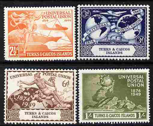Turks & Caicos Islands 1949 KG6 75th Anniversary of Universal Postal Union set of 4 mounted mint, SG 217-20, stamps on , stamps on  stamps on , stamps on  stamps on  kg6 , stamps on  stamps on  upu , stamps on  stamps on 