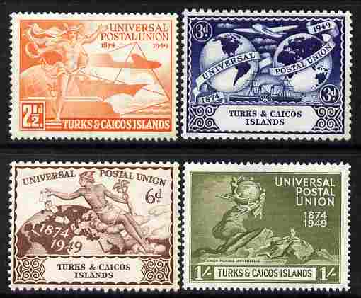 Turks & Caicos Islands 1949 KG6 75th Anniversary of Universal Postal Union set of 4 unmounted mint, SG 217-20, stamps on , stamps on  stamps on , stamps on  stamps on  kg6 , stamps on  stamps on  upu , stamps on  stamps on 