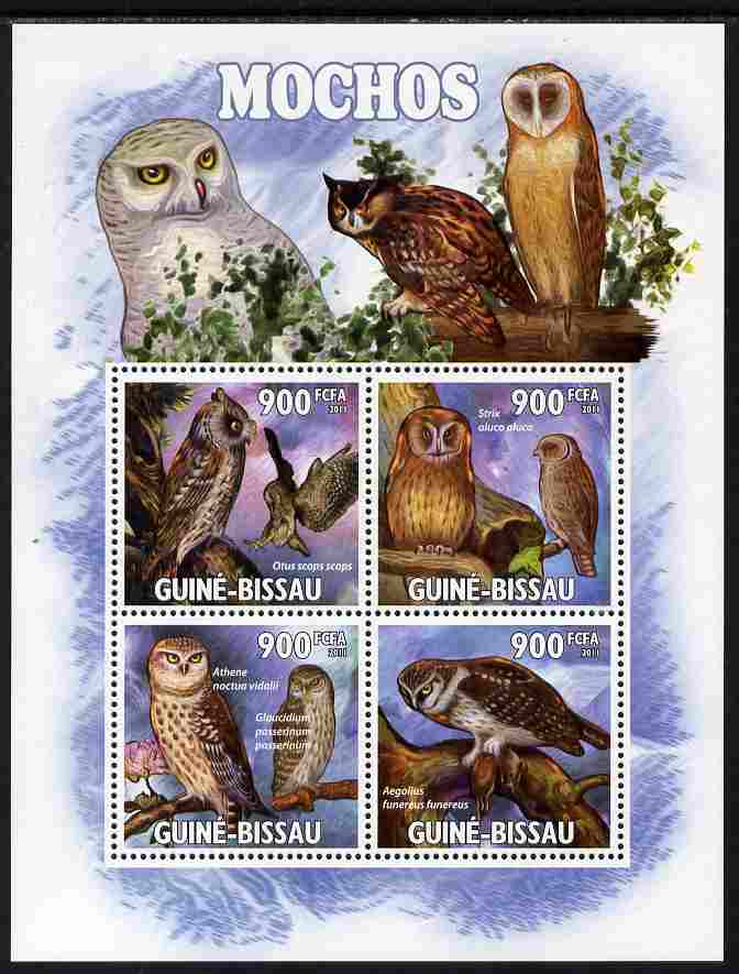 Guinea - Bissau 2011 Owls perf sheetlet containing 4 values unmounted mint Michel 5293-96, stamps on birds, stamps on birds of prey, stamps on owls