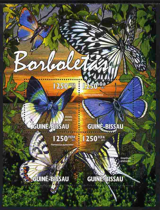 Guinea - Bissau 2011 Butterflies perf sheetlet containing 4 values unmounted mint Michel 5338-41, stamps on , stamps on  stamps on butterflies