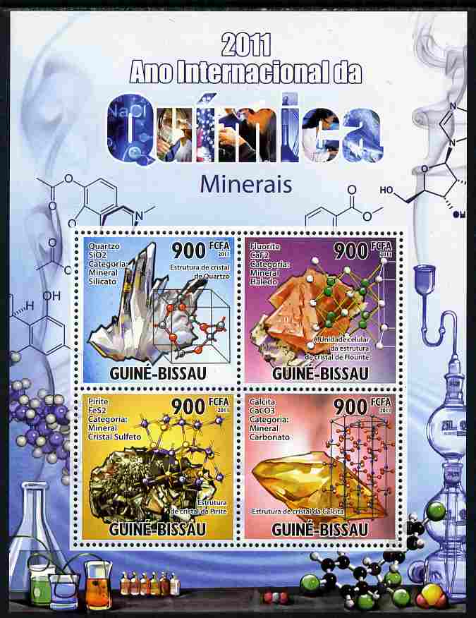 Guinea - Bissau 2011 International Chemical Year perf sheetlet containing 4 values unmounted mint Michel 5303-06, stamps on chemicals, stamps on chemistry, stamps on minerals