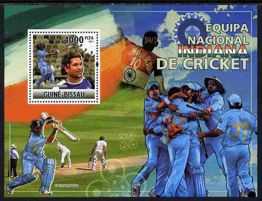Guinea - Bissau 2011 Indian National Cricket Team perf s/sheet unmounted mint Michel BL 919, stamps on sport, stamps on cricket, stamps on flags, stamps on 