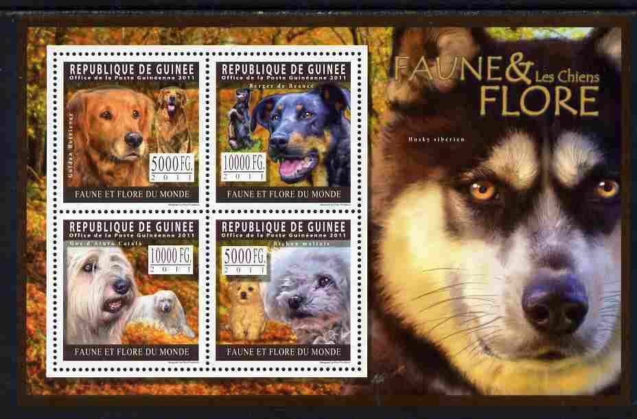 Guinea - Conakry 2011 Dogs perf sheetlet containing 4 values unmounted mint, stamps on , stamps on  stamps on dogs